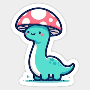 Kawaii simple Mushroom Hat Blue Dinosaur Brontosaurus Sticker